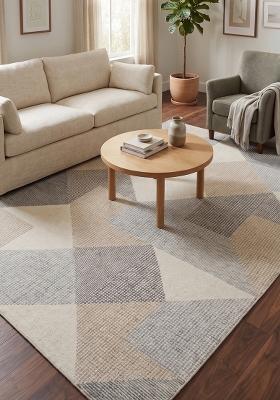 Saffron Rugs Hand Tufted Beige Grey Geometric Contemporary Rectangular Wool Area Rug