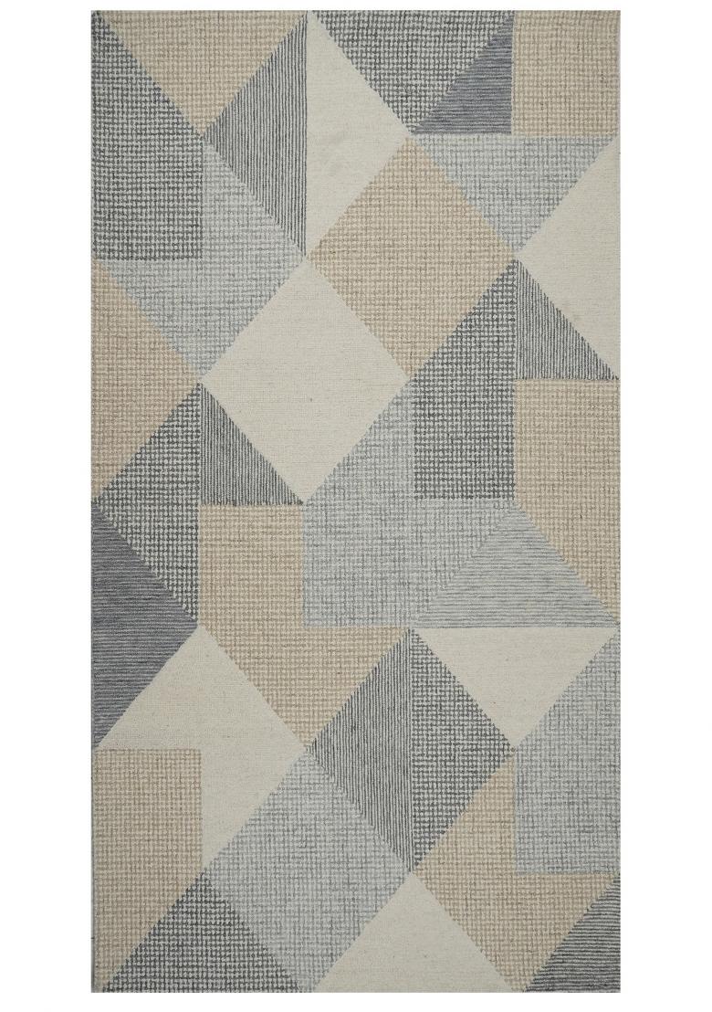Saffron Rugs Hand Tufted Beige Grey Geometric Contemporary Rectangular Wool Area Rug - Indya