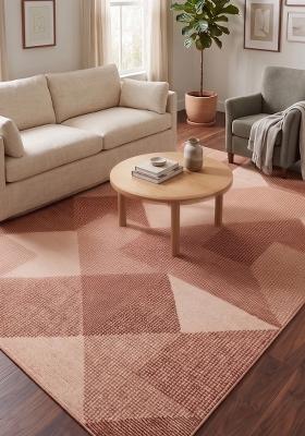 Saffron Rugs Hand Tufted Terracotta Pink Geometric Contemporary Rectangular Wool Area Rug