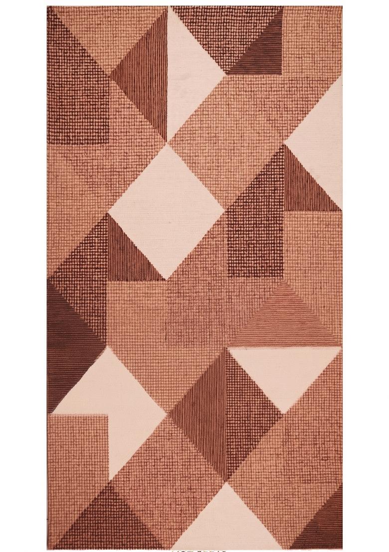 Saffron Rugs Hand Tufted Terracotta Pink Geometric Contemporary Rectangular Wool Area Rug - Indya