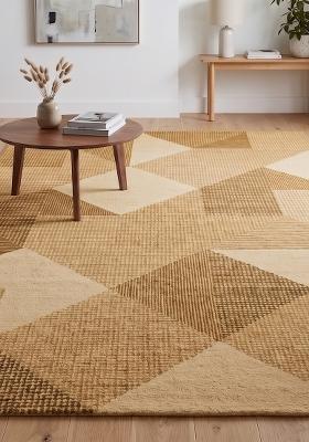 Saffron Rugs Hand Tufted Golden Tan Geometric Contemporary Rectangular Wool Area Rug