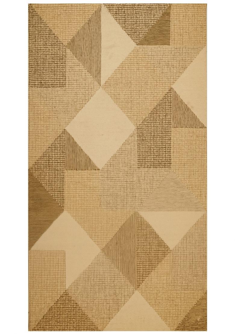 Saffron Rugs Hand Tufted Golden Tan Geometric Contemporary Rectangular Wool Area Rug - Indya
