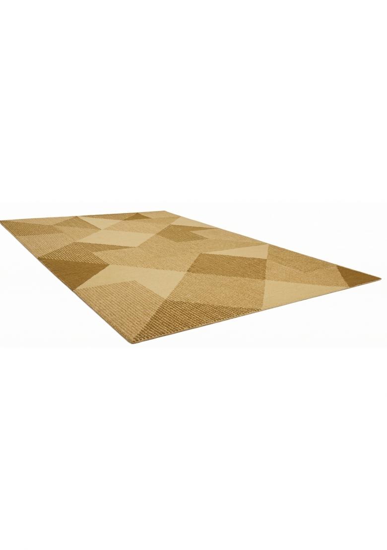 Saffron Rugs Hand Tufted Golden Tan Geometric Contemporary Rectangular Wool Area Rug - Indya