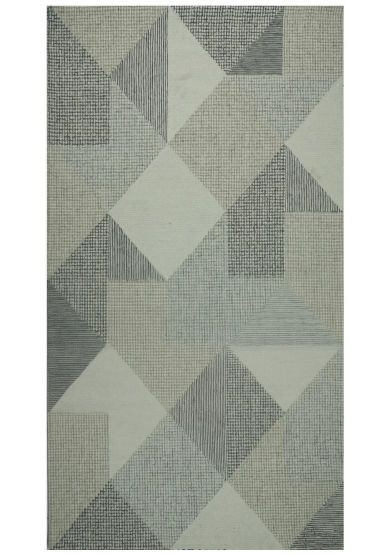 Saffron Rugs Hand Tufted Grey Green Geometric Contemporary Rectangular Wool Area Rug - Indya