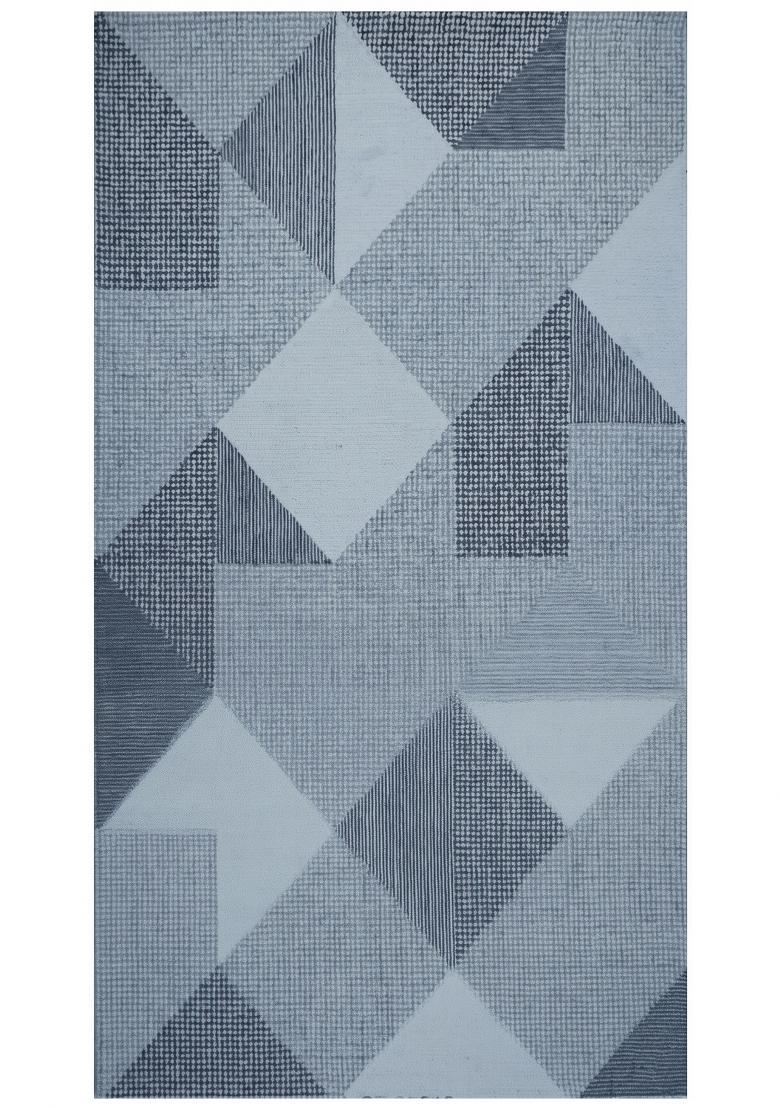 Saffron Rugs Hand Tufted Steel Blue Grey Geometric Contemporary Rectangular Wool Area Rug - Indya