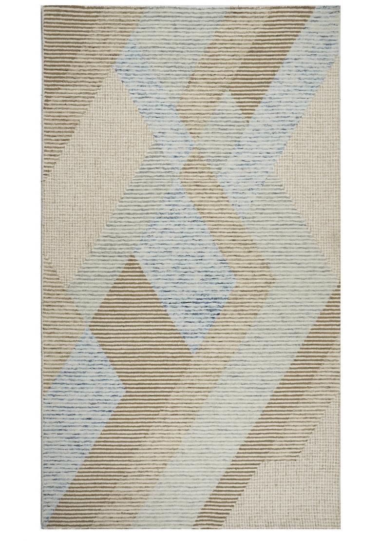 Saffron Rugs Hand Tufted Beige Tan Blue Geometric Contemporary Rectangular Wool Area Rug - Indya