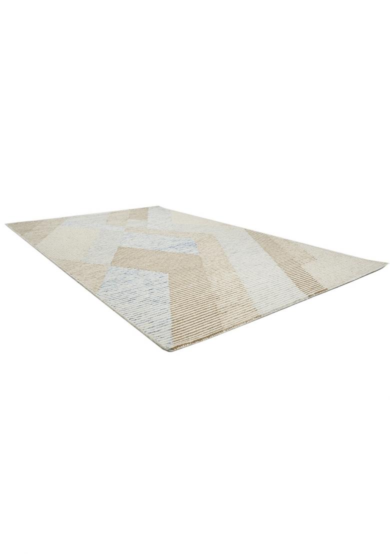Saffron Rugs Hand Tufted Beige Tan Blue Geometric Contemporary Rectangular Wool Area Rug - Indya