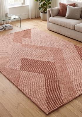 Saffron Rugs Hand Tufted Terracotta Pink Geometric Contemporary Rectangular Wool Area Rug