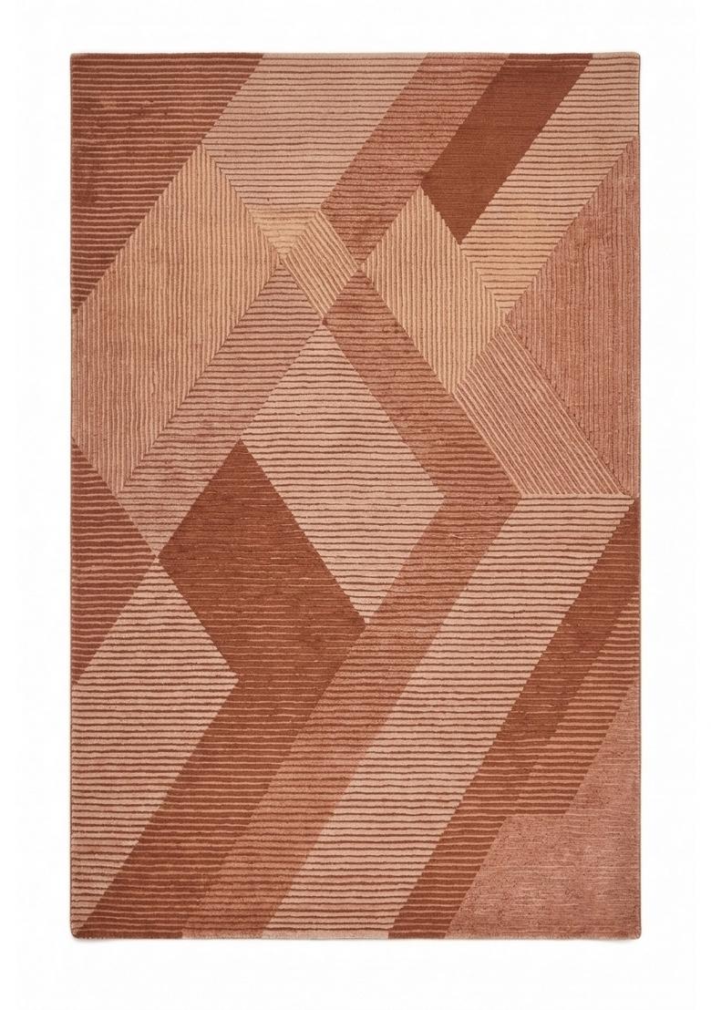 Saffron Rugs Hand Tufted Terracotta Pink Geometric Contemporary Rectangular Wool Area Rug - Indya