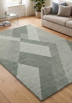 Saffron Rugs Hand Tufted Sage Green Geometric Contemporary Rectangular Wool Area Rug