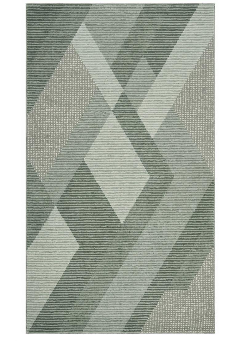 Saffron Rugs Hand Tufted Sage Green Geometric Contemporary Rectangular Wool Area Rug - Indya