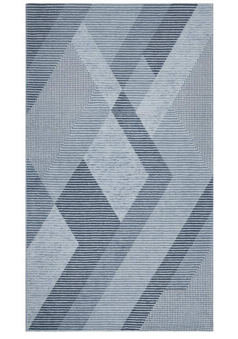 Saffron Rugs Hand Tufted Steel Blue Geometric Contemporary Rectangular Wool Area Rug - Indya