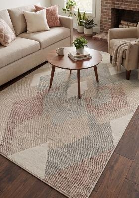Saffron Rugs Hand Tufted Beige Multi Geometric Contemporary Rectangular Wool Area Rug