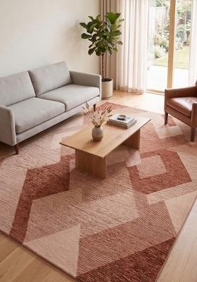 Saffron Rugs Hand Tufted Terracotta Pink Geometric Contemporary Rectangular Wool Area Rug