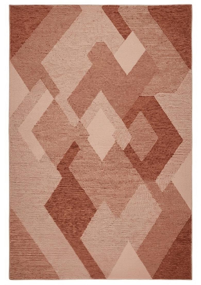 Saffron Rugs Hand Tufted Terracotta Pink Geometric Contemporary Rectangular Wool Area Rug - Indya