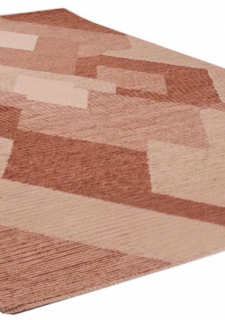 Saffron Rugs Hand Tufted Terracotta Pink Geometric Contemporary Rectangular Wool Area Rug - Indya