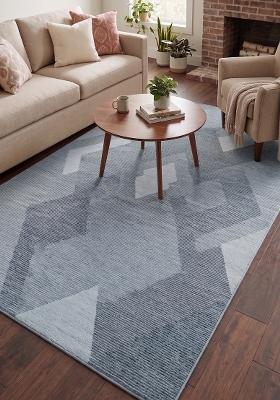 Saffron Rugs Hand Tufted Steel Blue Geometric Contemporary Rectangular Wool Area Rug