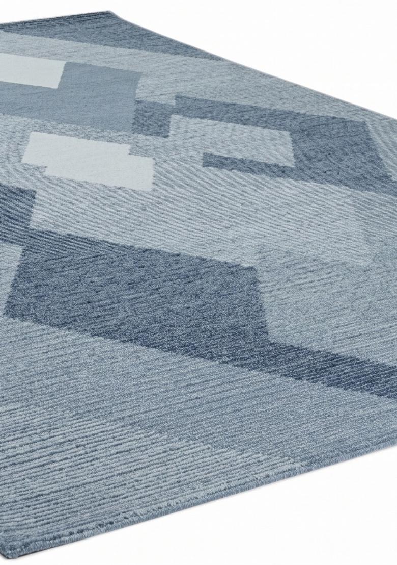Saffron Rugs Hand Tufted Steel Blue Geometric Contemporary Rectangular Wool Area Rug - Indya