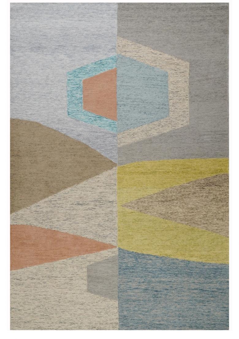 Saffron Rugs Hand Tufted Multicolor Grey Geometric Mid-Century Modern Rectangular Wool Area Rug - Indya