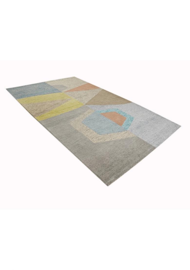 Saffron Rugs Hand Tufted Multicolor Grey Geometric Mid-Century Modern Rectangular Wool Area Rug - Indya