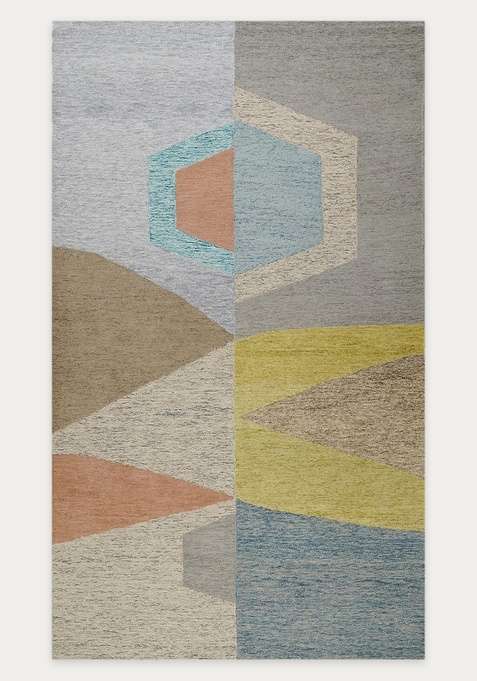 100% Wool Handmade Multicolor Grey Rug | Mid Century Modern Geometric Carpet With Cotton Backing For Living Room