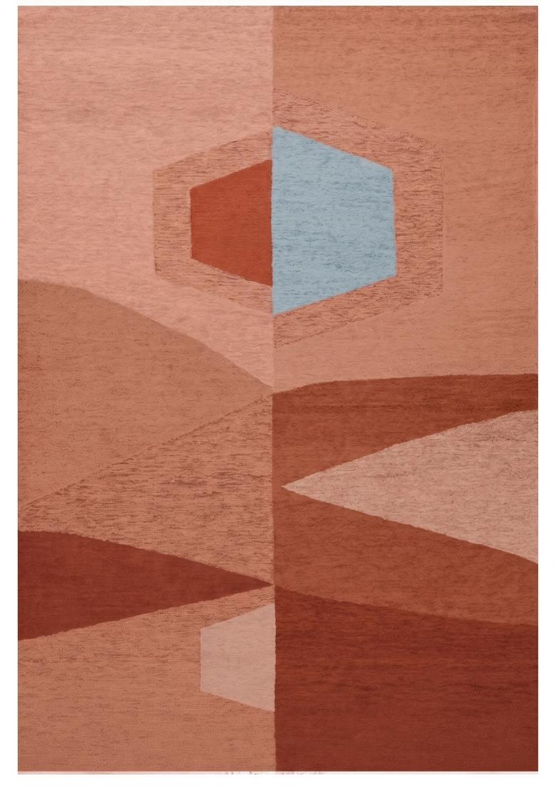 Saffron Rugs Hand Tufted Dusty Peach Geometric Mid-Century Modern Rectangular Wool Area Rug - Indya