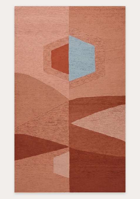 100% Wool Handmade Dusty Peach Rug | Mid Century Modern Geometric Carpet With Cotton Backing For Living Room