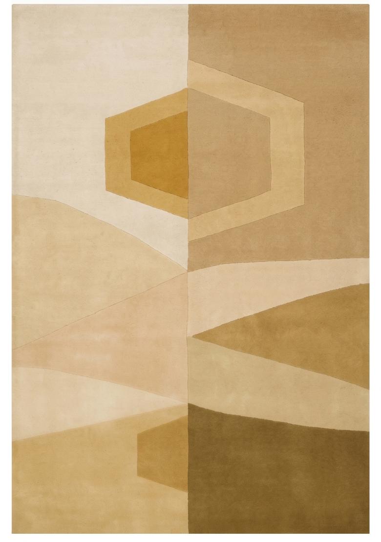 Saffron Rugs Hand Tufted Warm Gold Beige Geometric Mid-Century Modern Rectangular Wool Area Rug - Indya