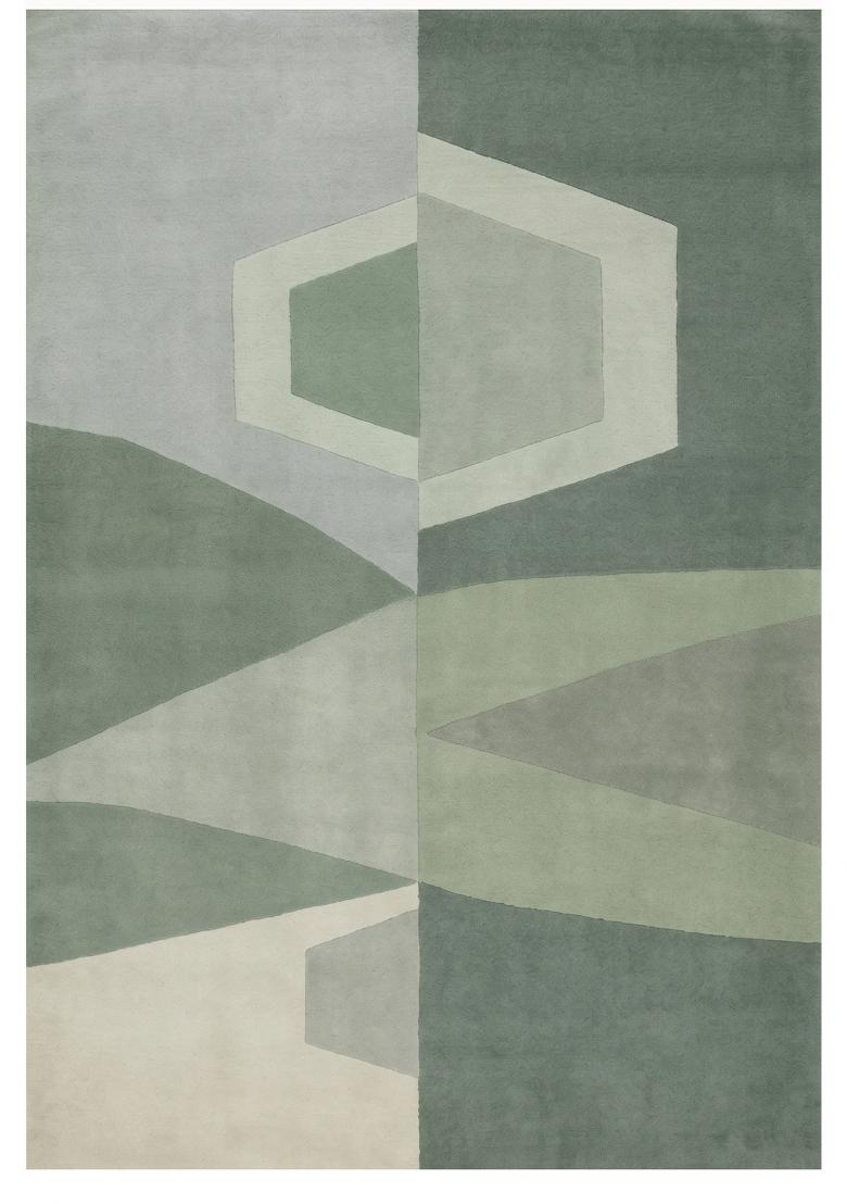 Saffron Rugs Hand Tufted Sage Green Geometric Mid-Century Modern Rectangular Wool Area Rug - Indya