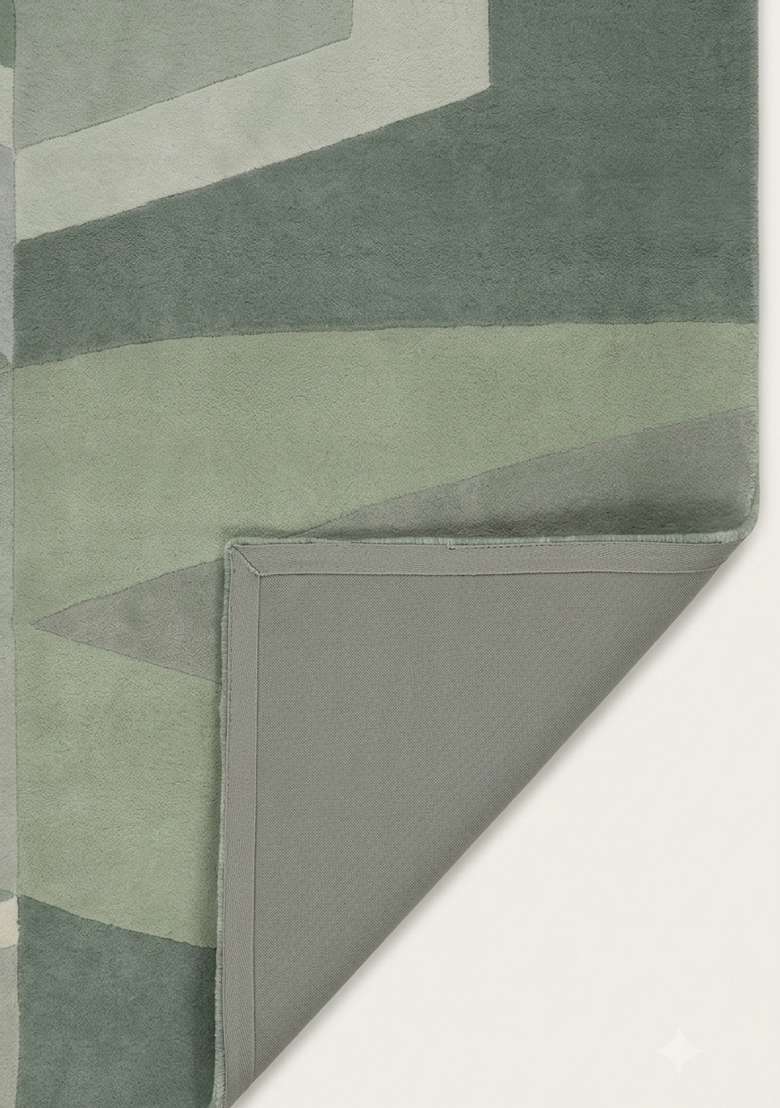 100% Wool Handmade Sage Green Rug | Mid Century Modern Geometric Carpet With Cotton Backing For Living Room - Indya