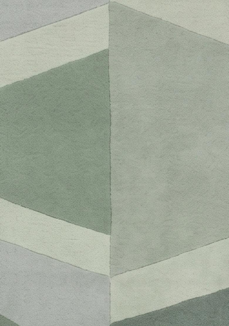 Saffron Rugs Hand Tufted Sage Green Geometric Mid-Century Modern Rectangular Wool Area Rug - Indya