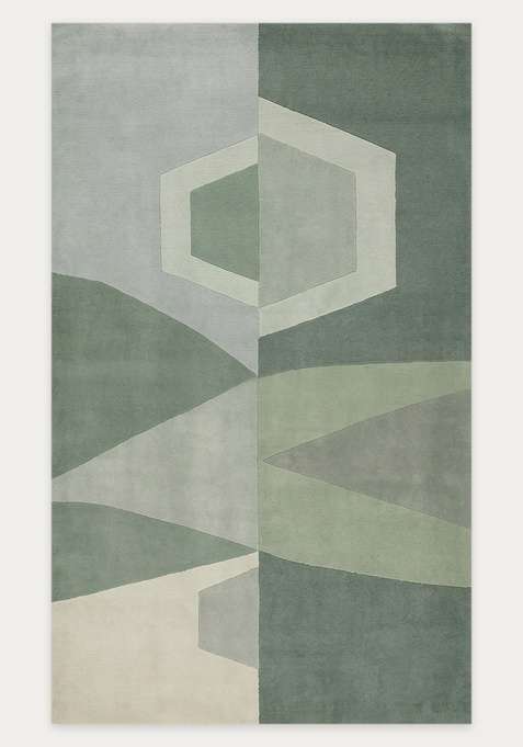100% Wool Handmade Sage Green Rug | Mid Century Modern Geometric Carpet With Cotton Backing For Living Room