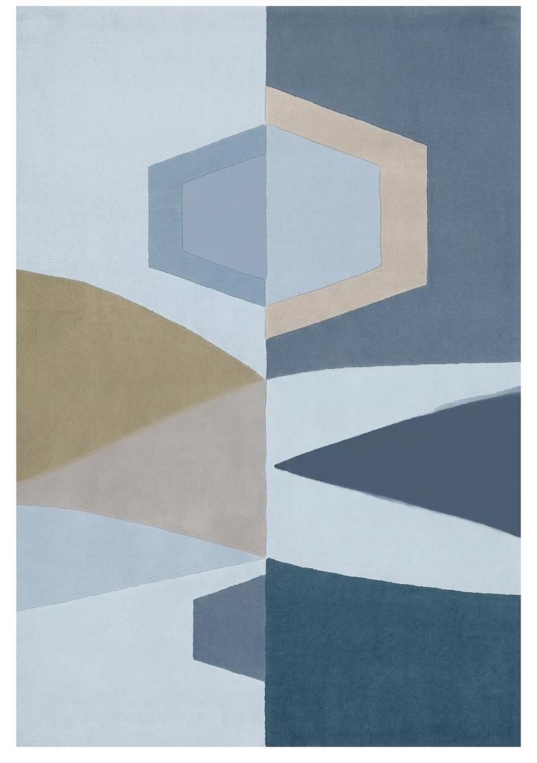 Saffron Rugs Hand Tufted Light Blue Grey Geometric Mid-Century Modern Rectangular Wool Area Rug - Indya