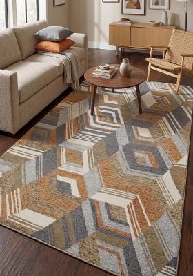 Saffron Rugs Hand Tufted Grey and Orange Geometric Mid-Century Modern Rectangular Wool Area Rug