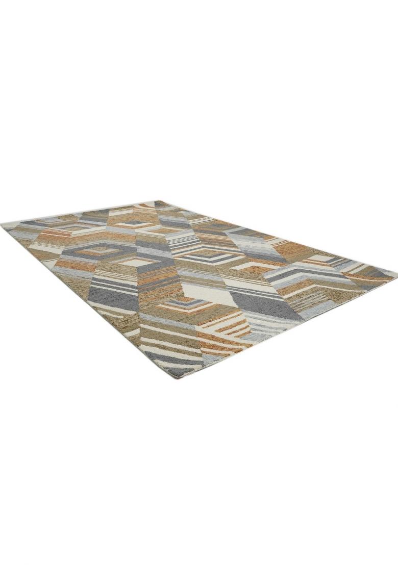 Saffron Rugs Hand Tufted Grey and Orange Geometric Mid-Century Modern Rectangular Wool Area Rug - Indya