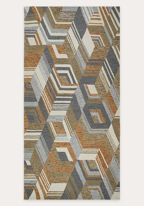 100% Wool Handmade Grey And Orange Rug | Mid Century Modern Geometric Carpet With Cotton Backing For Living Room