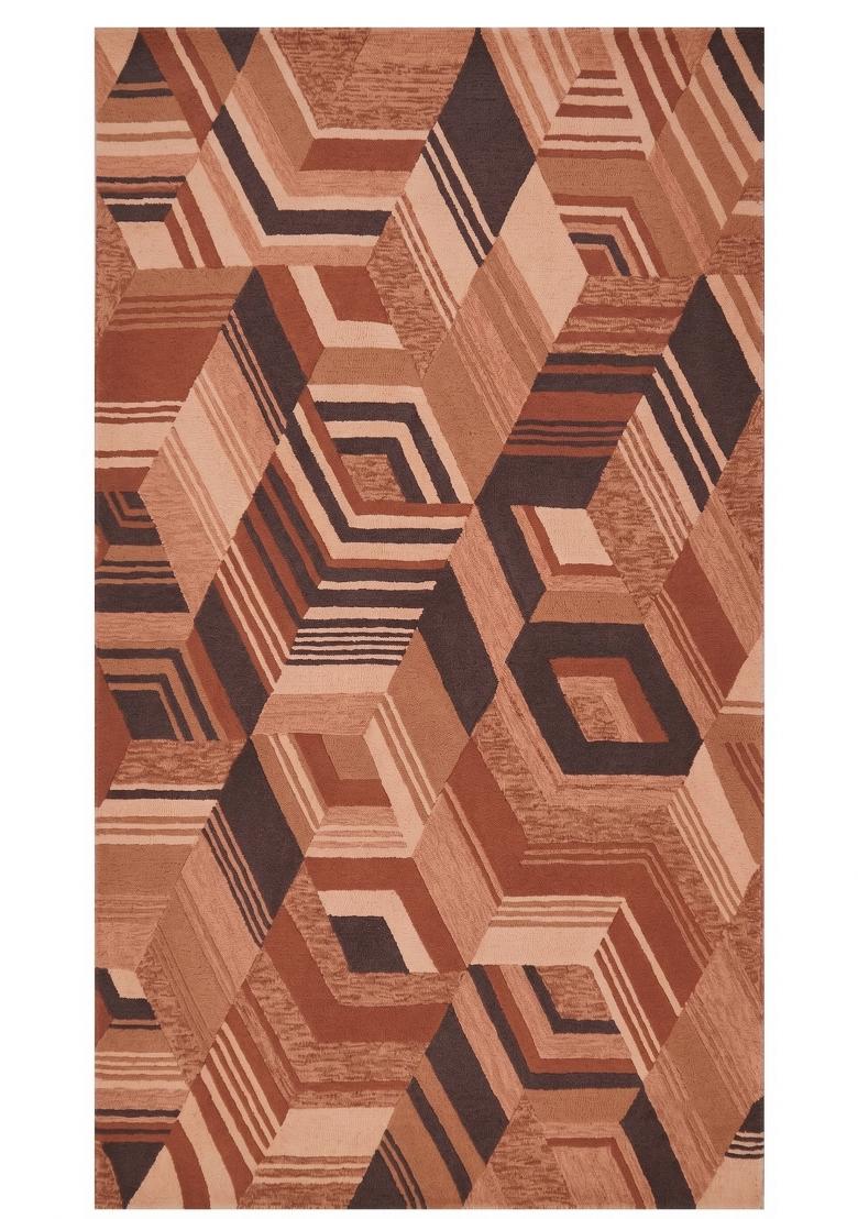 Saffron Rugs Hand Tufted Terracotta Brown Geometric Mid-Century Modern Rectangular Wool Area Rug - Indya