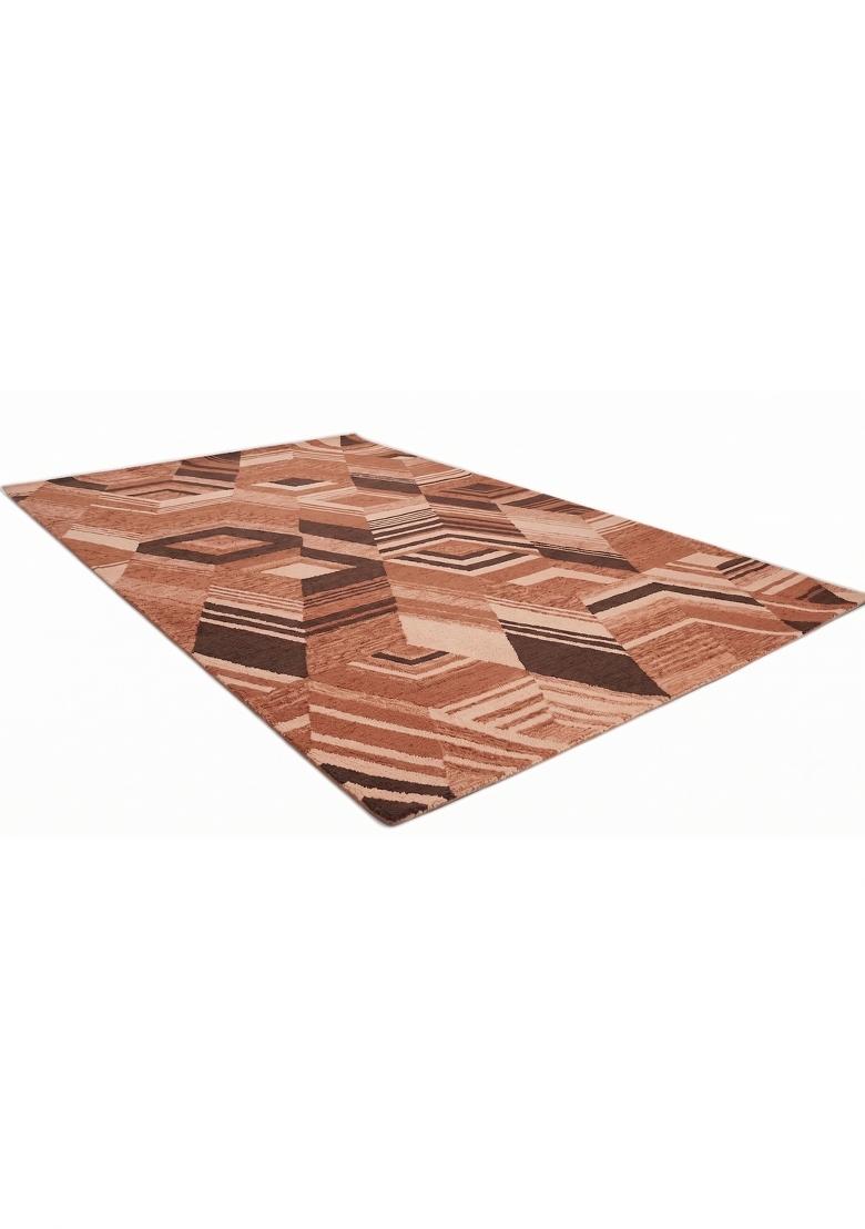 Saffron Rugs Hand Tufted Terracotta Brown Geometric Mid-Century Modern Rectangular Wool Area Rug - Indya