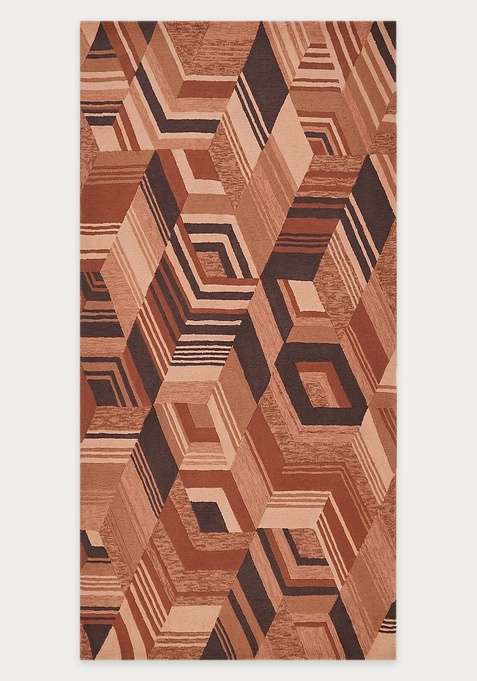 100% Wool Handmade Terracotta Brown Rug | Mid Century Modern Geometric Carpet With Cotton Backing For Living Room