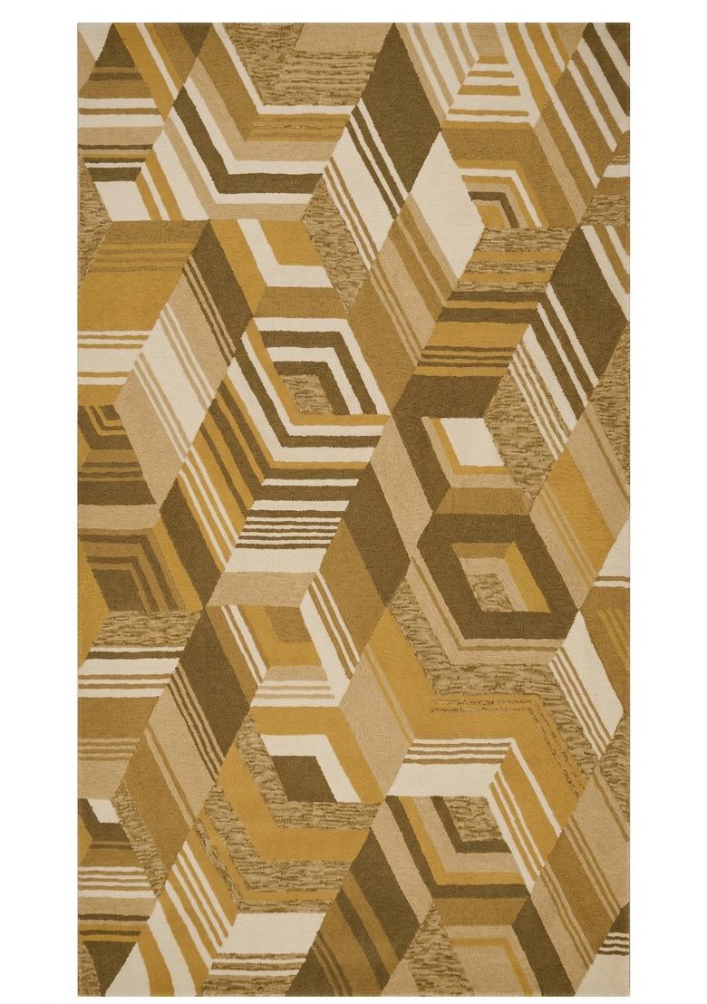 Saffron Rugs Hand Tufted Golden Brown Geometric Mid-Century Modern Rectangular Wool Area Rug - Indya