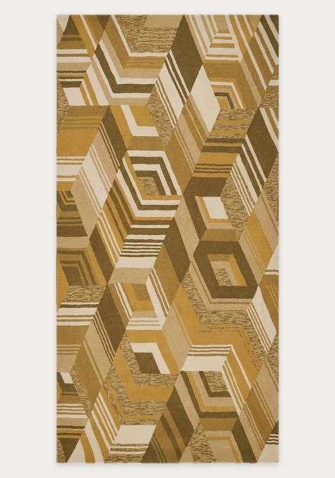 100% Wool Handmade Golden Brown Rug | Mid Century Modern Geometric Carpet With Cotton Backing For Living Room