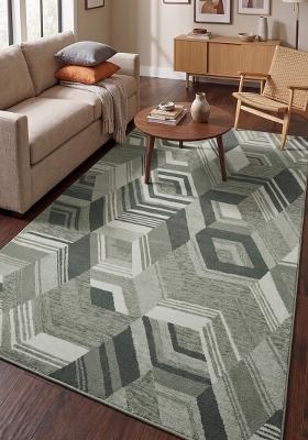Saffron Rugs Hand Tufted Sage Green Geometric Mid-Century Modern Rectangular Wool Area Rug