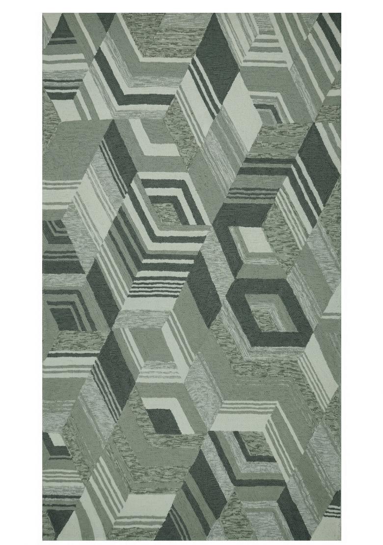 Saffron Rugs Hand Tufted Sage Green Geometric Mid-Century Modern Rectangular Wool Area Rug - Indya