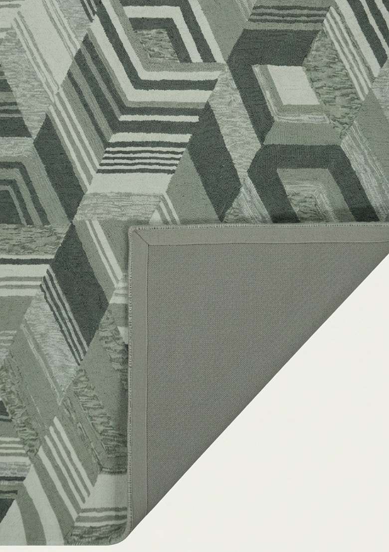 100% Wool Handmade Sage Green Rug | Mid Century Modern Geometric Carpet With Cotton Backing For Living Room - Indya