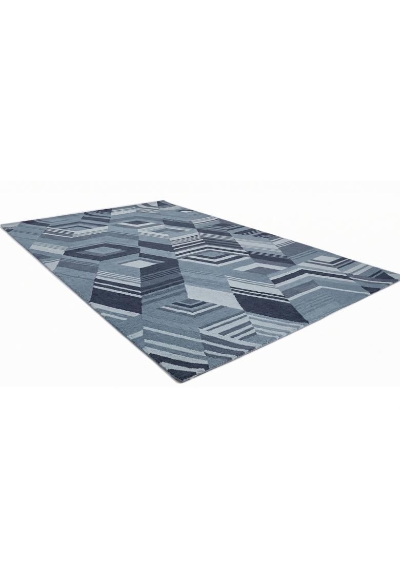 Saffron Rugs Hand Tufted Steel Blue Geometric Mid-Century Modern Rectangular Wool Area Rug - Indya