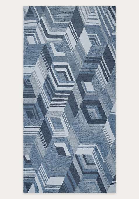 100% Wool Handmade Steel Blue Rug | Mid Century Modern Geometric Carpet With Cotton Backing For Living Room