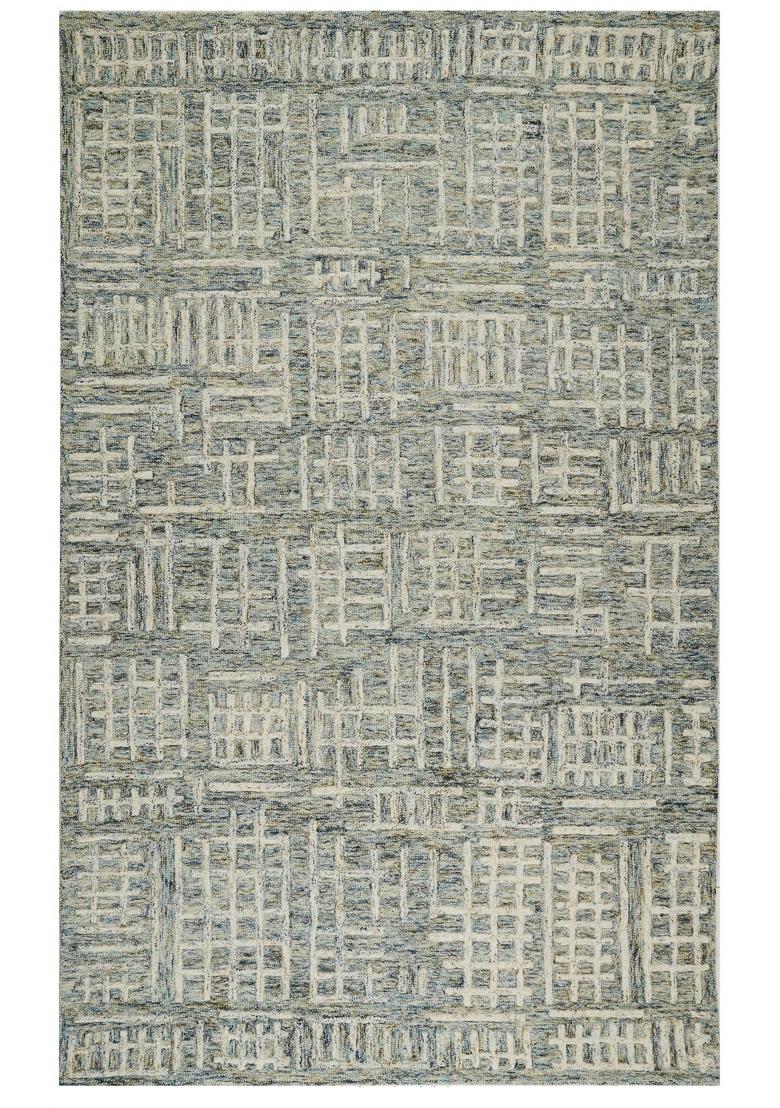 Saffron Rugs Hand Tufted Blue Grey Cream Geometric Contemporary Rectangular Wool Area Rug - Indya