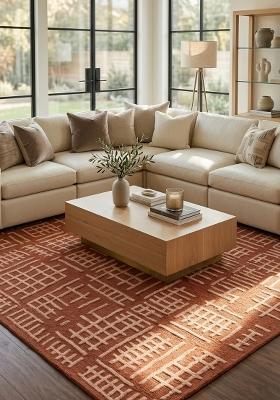 Saffron Rugs Hand Tufted Terracotta Geometric Contemporary Rectangular Wool Area Rug