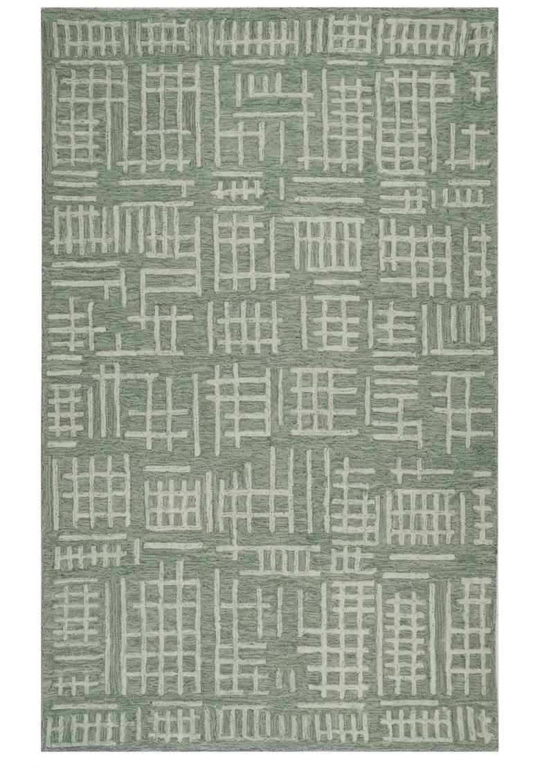 Saffron Rugs Hand Tufted Sage Green Geometric Contemporary Rectangular Wool Area Rug - Indya