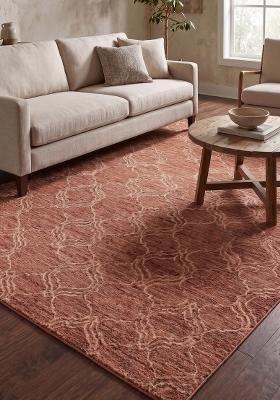 Saffron Rugs Hand Tufted Terracotta Trellis Moroccan Rectangular Wool Area Rug